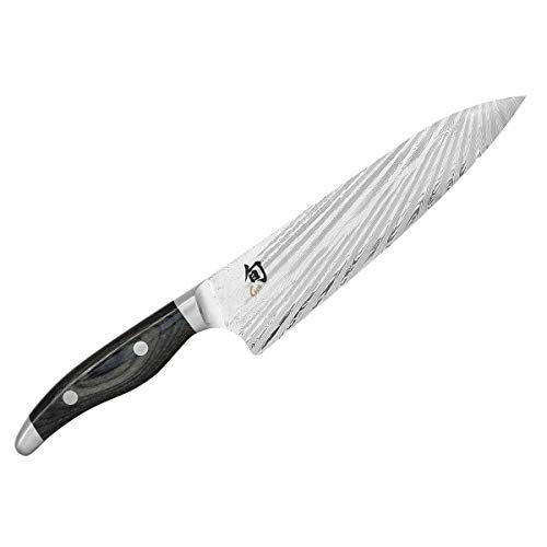 Kai Shun Nagare NDC-0706 - Cuchillo de cocina forjado a mano (72 capas de damasco, hoja de 20 cm, incluye tabla de cortar de roble, 35 x 25 cm), color gris