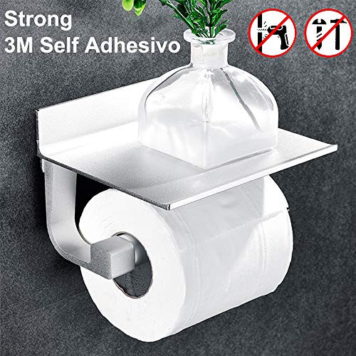 KAILH Portarrollos para Papel Higiénico con 3M Self Adhesivo 4.0, Doble para Portarrollos Baño Adhesivo, Accesorios Baño sin Taladro, Soporte Papel Higienico de Aluminio Acabado Mate