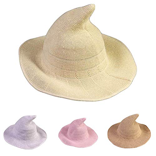 Kalaokei Sombrero de Bruja para Mujer, Tejido, Plegable, Sombrero de Pescador, Gorra de Cubo de Lavabo con Punta de Bruja, One Color, Light Gray