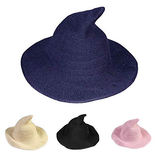 Kalaokei Sombrero de Bruja para Mujer, Tejido, Plegable, Sombrero de Pescador, Gorra de Cubo de Lavabo con Punta de Bruja, One Color, Light Gray