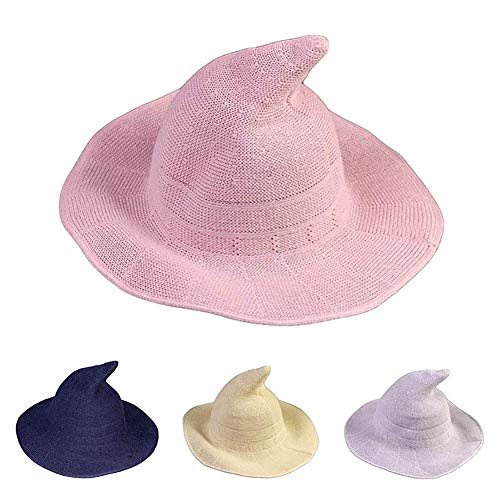 Kalaokei Sombrero de Bruja para Mujer, Tejido, Plegable, Sombrero de Pescador, Gorra de Cubo de Lavabo con Punta de Bruja, One Color, Light Gray