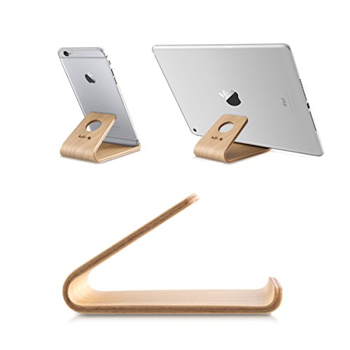 kalibri Soporte de Madera para móvil - Soporte Universal para Tablet y Smartphone - Stand Holder Compatible con iPhone Samsung Galaxy - marrón Claro