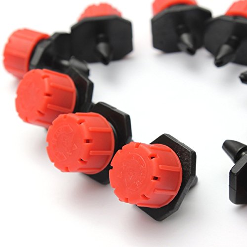 Kalolary 100 Pcs Micro Goteo Riego Rociadores, Plástico Ajustable Emisor gotero Sistema de riego Ajustable 1/4'' Pulgada con Micro Goteo Antiobstrucción Color Rojo