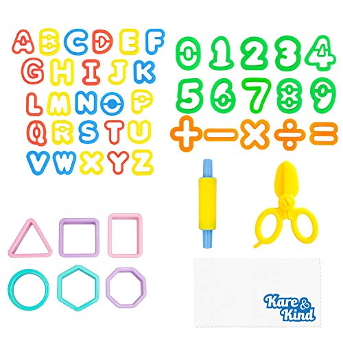 Kare & Kind Kit de Herramientas para Plastilina 49 x Herramientas de Plastilina o Macilla Letras, Números y Formas Básicas – para Niños, Pequeños y Prescolares – Excelente Regalo