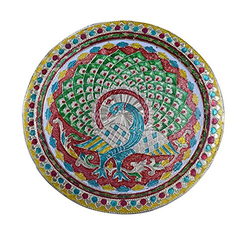 karwa CHAUTH/Karva CHAUTH especial decorativo/Puja Pooja Thali/bandeja con bonito diseño de pavo real para rituales hindú templo, Mandir templo Accessory