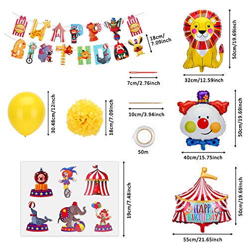 KATELUO Kit de Decoraciones de Fiesta de Circo con Globos, Payaso Globo para Circo Parque de Atracciones cumpleaños, Cumpleaños 1 Año Carnaval Fiesta Decoracion Globos de Cumpleaños Banner