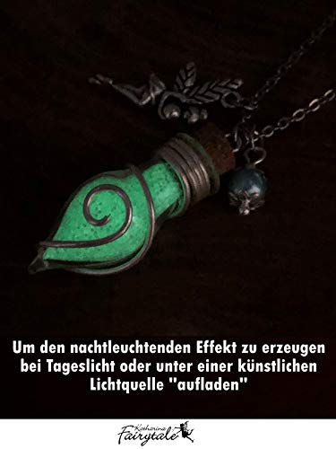 Katharina Fairytale Lucky Charm Vial de la luz del Resplandor - Collar del Encanto de la luz de Hadas - Talisman Amuleto - Botella de Vidrio con Polvo de Hadas por