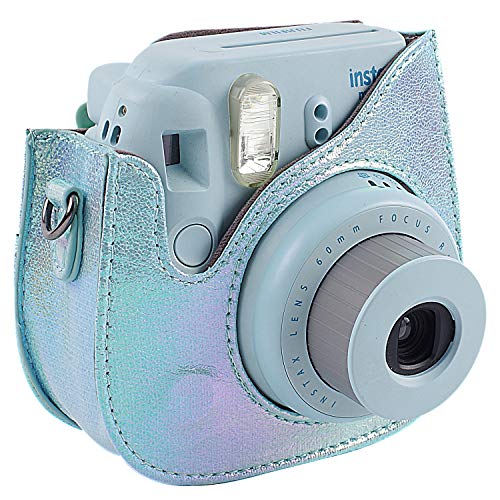 katia Funda protectora con bolsillo para accesorios y correa ajustable para Fujifilm Instax Mini 9 8 8+ cámara de película instantánea Azul brillante