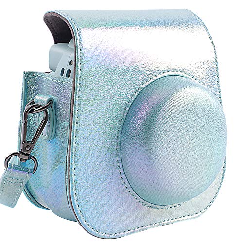 katia Funda protectora con bolsillo para accesorios y correa ajustable para Fujifilm Instax Mini 9 8 8+ cámara de película instantánea Azul brillante