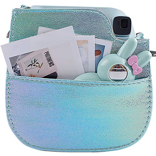 katia Funda protectora con bolsillo para accesorios y correa ajustable para Fujifilm Instax Mini 9 8 8+ cámara de película instantánea Azul brillante