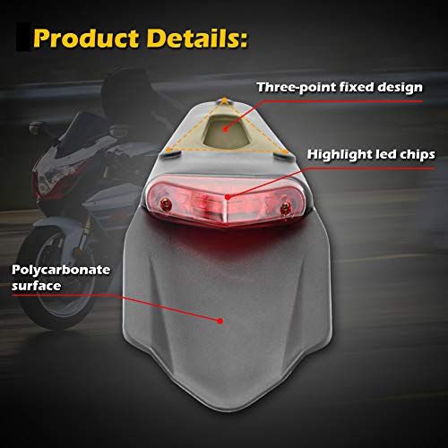 KaTur ‒ Guardabarros trasero con luz trasera de freno LED para motocicleta de motocross, enduro (lente roja)