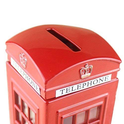 KAV Original British English Metal Alloy Money Coin Spare Change Piggy London Street Red Telephone Booth Bank Souvenir Model Box Jar, 6614 cm Aprox.