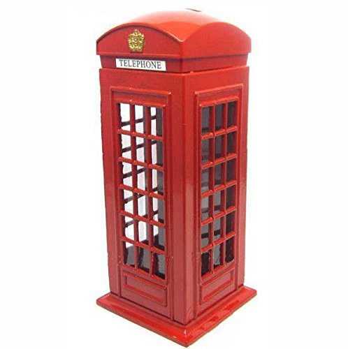 KAV Original British English Metal Alloy Money Coin Spare Change Piggy London Street Red Telephone Booth Bank Souvenir Model Box Jar, 6614 cm Aprox.