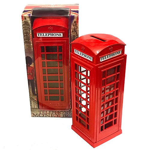 KAV Red Teléfono Cabina Dinero Moneda Cambio de Repuesto Piggy London Street Bank Gran Bretaña Metal Souvenir Modelo Caja Tarro Grande de Hierro Fundido, 8X5.5X14cm