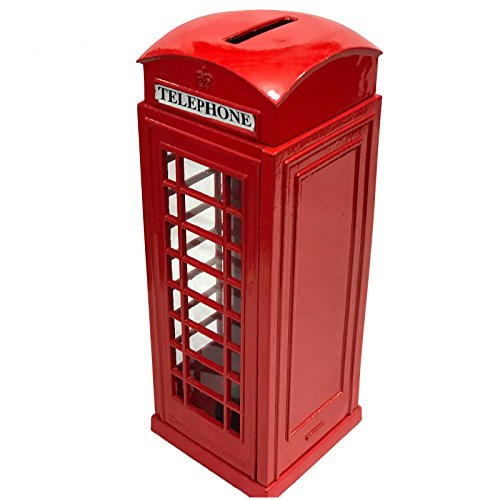 KAV Red Teléfono Cabina Dinero Moneda Cambio de Repuesto Piggy London Street Bank Gran Bretaña Metal Souvenir Modelo Caja Tarro Grande de Hierro Fundido, 8X5.5X14cm