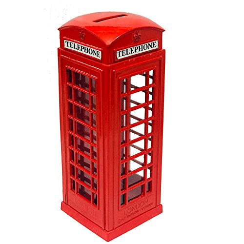 KAV Red Teléfono Cabina Dinero Moneda Cambio de Repuesto Piggy London Street Bank Gran Bretaña Metal Souvenir Modelo Caja Tarro Grande de Hierro Fundido, 8X5.5X14cm