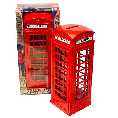 KAV Red Teléfono Cabina Dinero Moneda Cambio de Repuesto Piggy London Street Bank Gran Bretaña Metal Souvenir Modelo Caja Tarro Grande de Hierro Fundido, 8X5.5X14cm