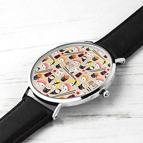 Kawaii Sushi Reloj de cuarzo Movimiento de Cuero Impermeable Correa de Reloj para Hombres Mujeres Simple Business Casual Reloj