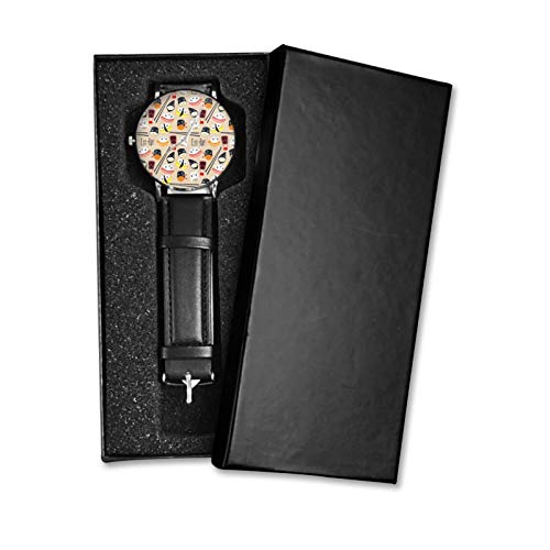 Kawaii Sushi Reloj de cuarzo Movimiento de Cuero Impermeable Correa de Reloj para Hombres Mujeres Simple Business Casual Reloj