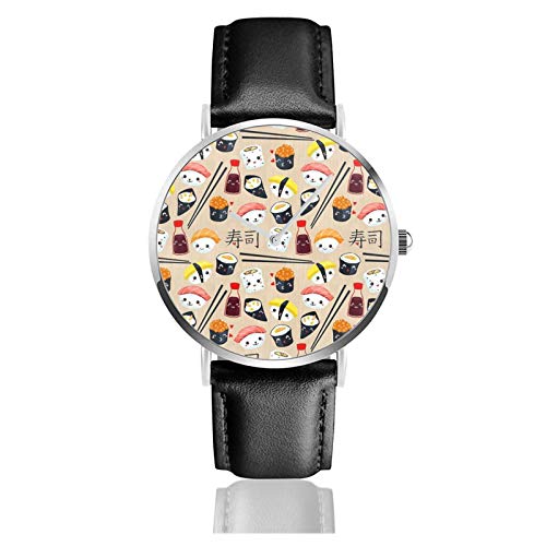 Kawaii Sushi Reloj de cuarzo Movimiento de Cuero Impermeable Correa de Reloj para Hombres Mujeres Simple Business Casual Reloj