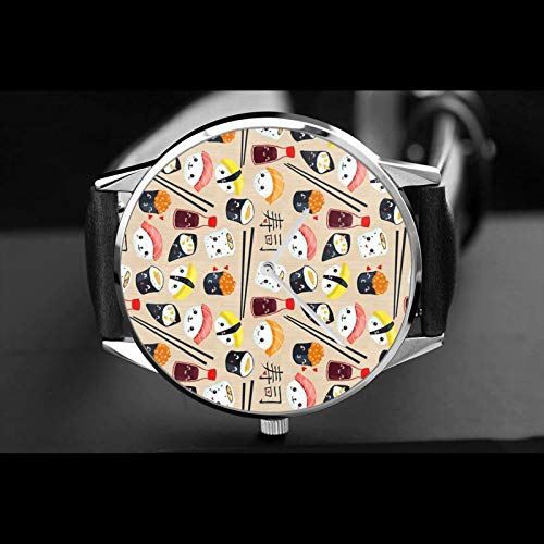 Kawaii Sushi Reloj de cuarzo Movimiento de Cuero Impermeable Correa de Reloj para Hombres Mujeres Simple Business Casual Reloj