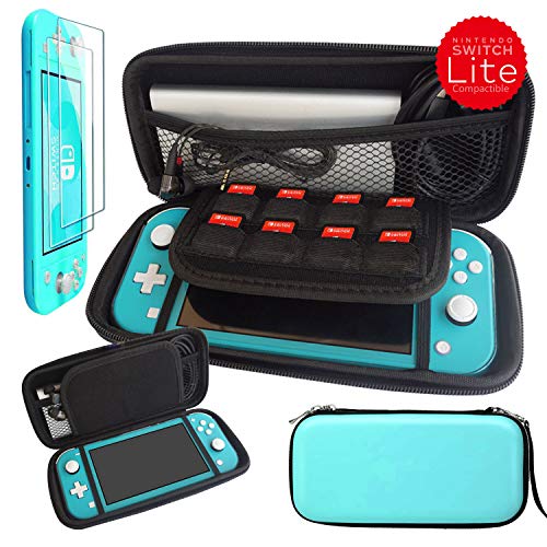 Kaya Switch Lite Carrying Case for Nintendo Switch Lite 2019, EVA Switch case with Inner Pocket. Including Crystal Clear Style Protective Cover Case, Tempered Glass Screen Protector. Turquoise