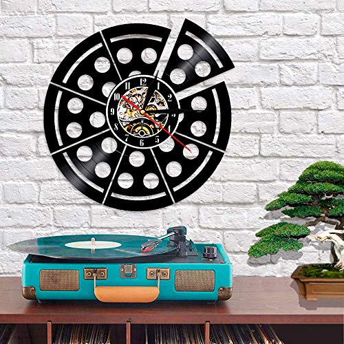 KCOLC Tiempo Reloj de Pared Pizza Reloj de Vinilo LP Record Reloj de Tiempo Reloj de época Decoración para el hogar Regalo de Arte Diseño silencioso 12 Pulgadas No LED