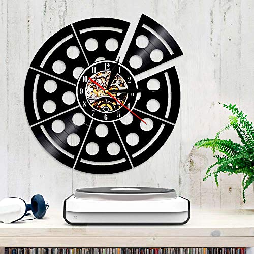 KCOLC Tiempo Reloj de Pared Pizza Reloj de Vinilo LP Record Reloj de Tiempo Reloj de época Decoración para el hogar Regalo de Arte Diseño silencioso 12 Pulgadas No LED