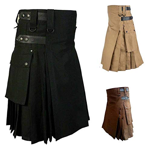 keepmore Faldas escocesas Medievales Tradicionales de Highland para Hombres Combat Utility Kilt con Bolsillos