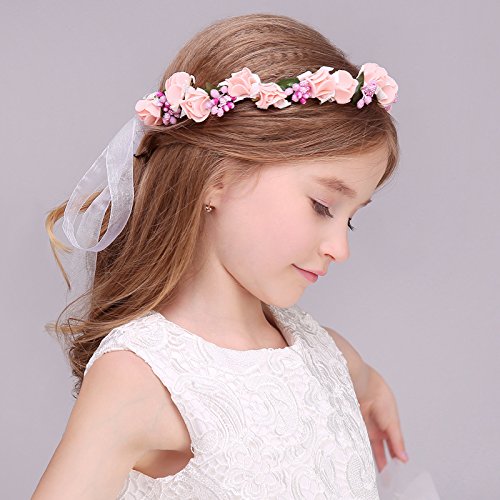 Kercisbeauty - Diadema de boda rústica para niña, diseño de flores, color rosa y blanco