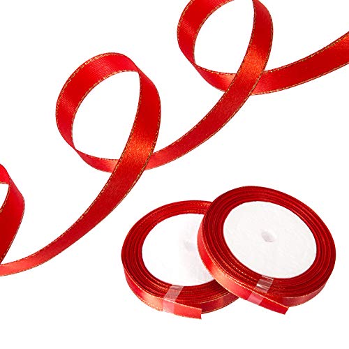 Kesote 2 Rollo de Cinta Raso Rojo Cinta de Tela de Doble Cara para Regalo Decoración (12 mm de Ancho)