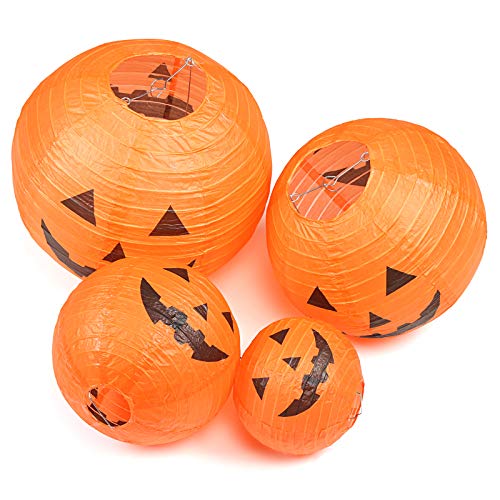 Kesote Halloween Linternas de Papel Redondos 10 Farolillos con Calabazas de Diferentes Tamaños (6"/ 8" / 10"/ 12") Decoración de Halloween, Naranja