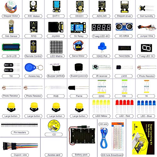 KEYESTUDIO Conjunto Mas Completo y Avanzado de Iniciación Compatible con Arduino IDE con Motor Paso a Paso, Guías Tutorial, Compatible con Arduino IDE para R3 con, MEGA2560, Nano, Raspberry Pi