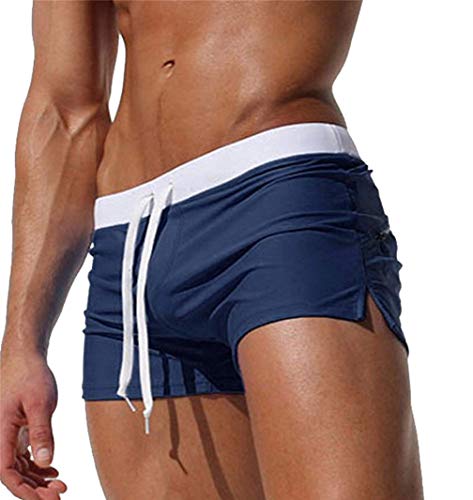 Kfnire Bañadores de natación, Pantalones Cortos de los Hombres de Secado rápido Playa Surf Corriendo Pantalones Cortos de natación Boxeadores Calzoncillos (EU M = Tag L, Navy)