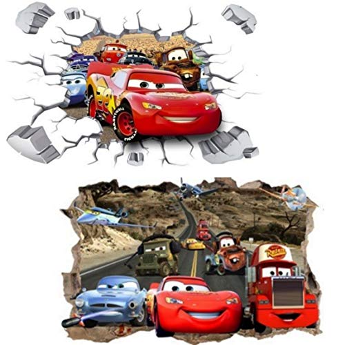 Kibi 2PCS Pegatinas Decorativas Pared Cars 3d Disney Para Sala De Niños Sala De Estar Dormitorio Bebe Decoración Del Hogar Pegatinas De Pared Niño Adhesivos Pared Decorativos Cars Extraíble