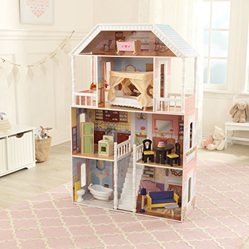 KidKraft- Savannah Casa de muñecas de madera con muebles y accesorios incluidos, 4 pisos, para muñecas de 30 cm , Color Blanco (65023)