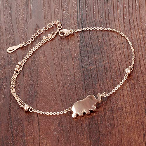 Kihytebn Tobillera Tobillera para Mujer de Doble Capa con baño de Oro Chapado en Elefante y Cadena de pie en un Horno de Titanio Chapado en Acero Accesorios Mujer niña (Color : Gold)