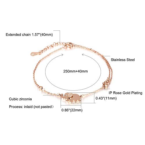 Kihytebn Tobillera Tobillera para Mujer de Doble Capa con baño de Oro Chapado en Elefante y Cadena de pie en un Horno de Titanio Chapado en Acero Accesorios Mujer niña (Color : Gold)