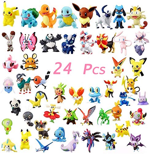 Killow 24 Piezas Pokemon Monster Mini Figure +12 Piezas Pokemon Pulsera de Silicona,Fiesta Juguetes de Infantil Rellenos de Bolsa de Fiesta para Niños Niñas