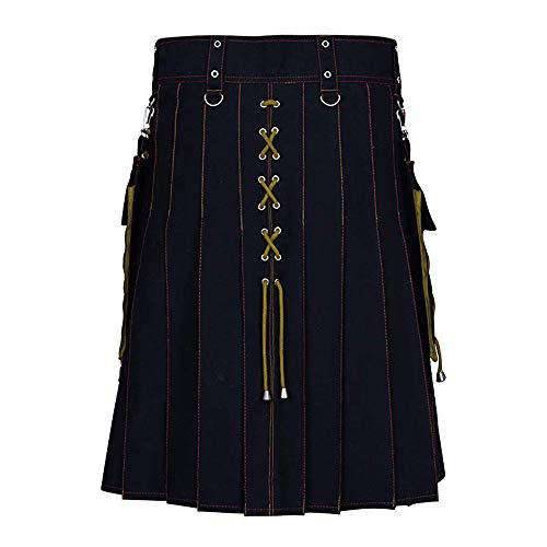 Kilt - Falda para hombre escocesa, estilo retro, tradicional vintage, falda clásica, disfraz de escocés, disfraz de tartán para cosplay o carnaval Kaki 7 XXL