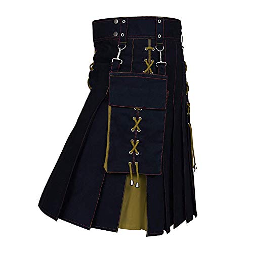 Kilt - Falda para hombre escocesa, estilo retro, tradicional vintage, falda clásica, disfraz de escocés, disfraz de tartán para cosplay o carnaval Kaki 7 XXL