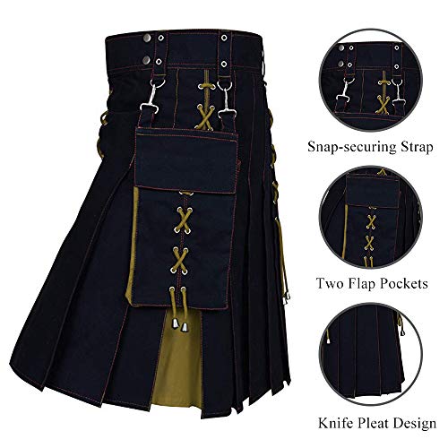 Kilt - Falda para hombre escocesa, estilo retro, tradicional vintage, falda clásica, disfraz de escocés, disfraz de tartán para cosplay o carnaval Kaki 7 XXL