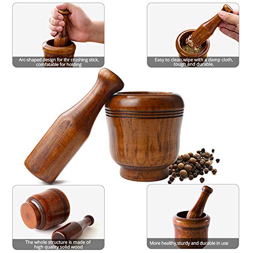 Kimmyer Juego de Amoladora y mortero de Madera para Molino Antiguo para Cocina/Cosecha rústica Tallada a Mano Especias y Hierbas trituradora Bowl/Manual Decorativo Decorativo Hecho a Mano