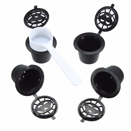 King DO WAY 4 en 1 reutilizables filtros cápsulas de café Espresso con cuchara para Nespresso accesorios Reusable Coffee Capsule Cup Negro 36 mmx25 mm