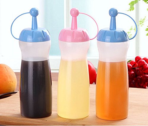 kingdao condimento Squeeze botellas de calidad alimentaria sin BPA Polipropileno Botella de condimento con construido en tapa para Ketchup mostaza Mayo caliente salsas aceite de oliva Blue&Pink