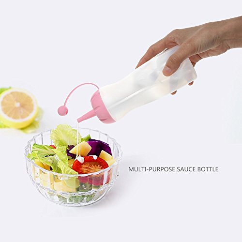 kingdao condimento Squeeze botellas de calidad alimentaria sin BPA Polipropileno Botella de condimento con construido en tapa para Ketchup mostaza Mayo caliente salsas aceite de oliva Blue&Pink