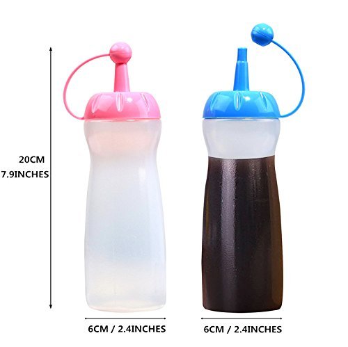 kingdao condimento Squeeze botellas de calidad alimentaria sin BPA Polipropileno Botella de condimento con construido en tapa para Ketchup mostaza Mayo caliente salsas aceite de oliva Blue&Pink