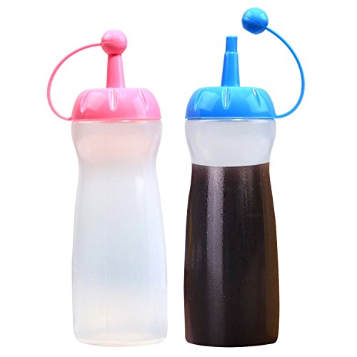 kingdao condimento Squeeze botellas de calidad alimentaria sin BPA Polipropileno Botella de condimento con construido en tapa para Ketchup mostaza Mayo caliente salsas aceite de oliva Blue&Pink