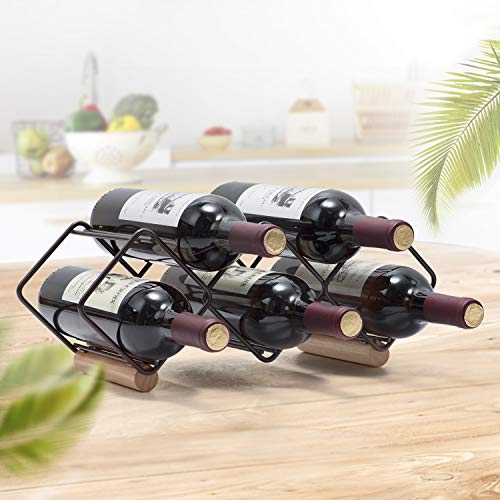 Kingrack - Botellero apilable horizontal para botellas de vino, soporte para botellas de vino de metal y cobre, soporte de almacenamiento libre, estante para 5 botellas de vino, listo para montar