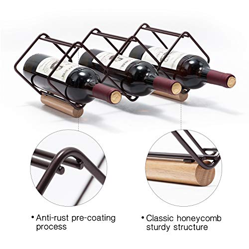 Kingrack - Botellero apilable horizontal para botellas de vino, soporte para botellas de vino de metal y cobre, soporte de almacenamiento libre, estante para 5 botellas de vino, listo para montar